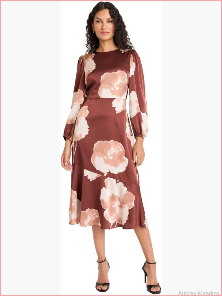 Long Sleeve Floral Midi Dress - Fit And Flare Silhouette